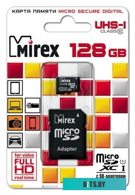 Карта памяти Mirex microSDXC UHS-I (Class 10) 128GB + адаптер [13613-AD10S128]