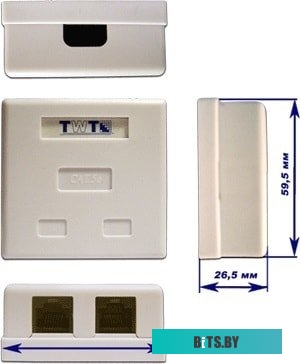 Настенная розетка TWT SM2-4545-WH, 2 порта RJ-45 категории 5е, UTP, белая