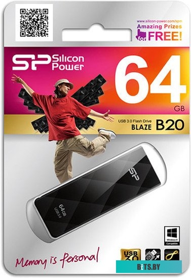 USB накопитель (Флешка) Silicon Power Blaze B20 Black 64GB (SP064GBUF3B20V1K)