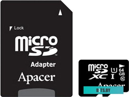 Карта памяти Apacer microSDXC (Class 10) 64GB + адаптер [AP64GMCSX10U1-R]