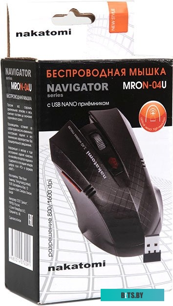 Мышь MRON-04U BLACK Nakatomi Navigator RF 2.4G Optical - 6 кнопок + ролик прокрутки, USB, черная