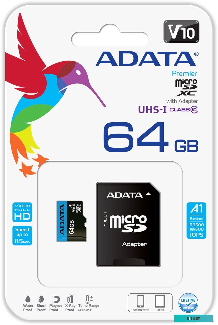 Карта памяти ADATA Premier AUSDX64GUICL10A1-RA1 microSDXC 64GB (с адаптером)