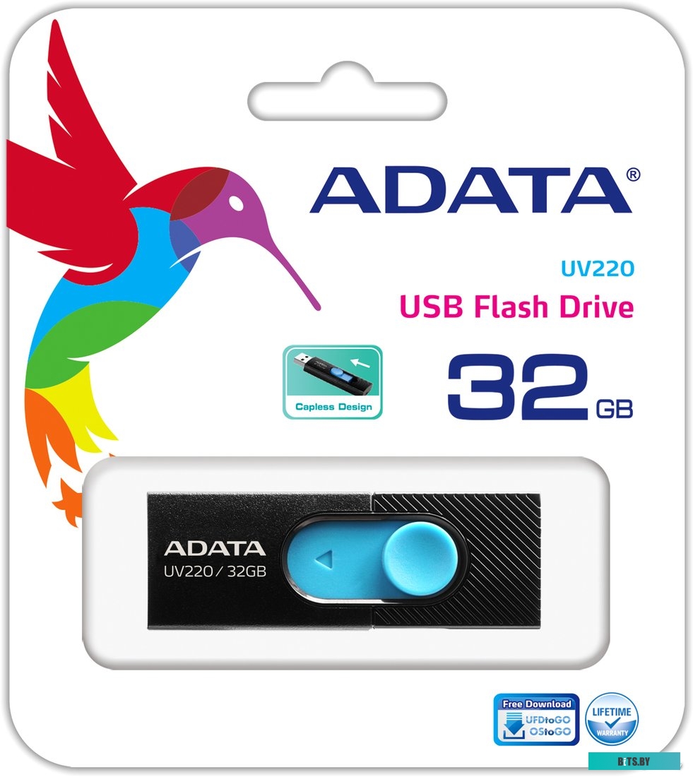 USB накопитель (Флешка) ADATA UV220 32GB (черный/голубой) <AUV220-32G-RBKBL>