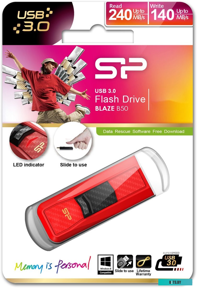 USB накопитель (Флешка) Silicon Power Blaze B50 8GB (SP008GBUF3B50V1R)