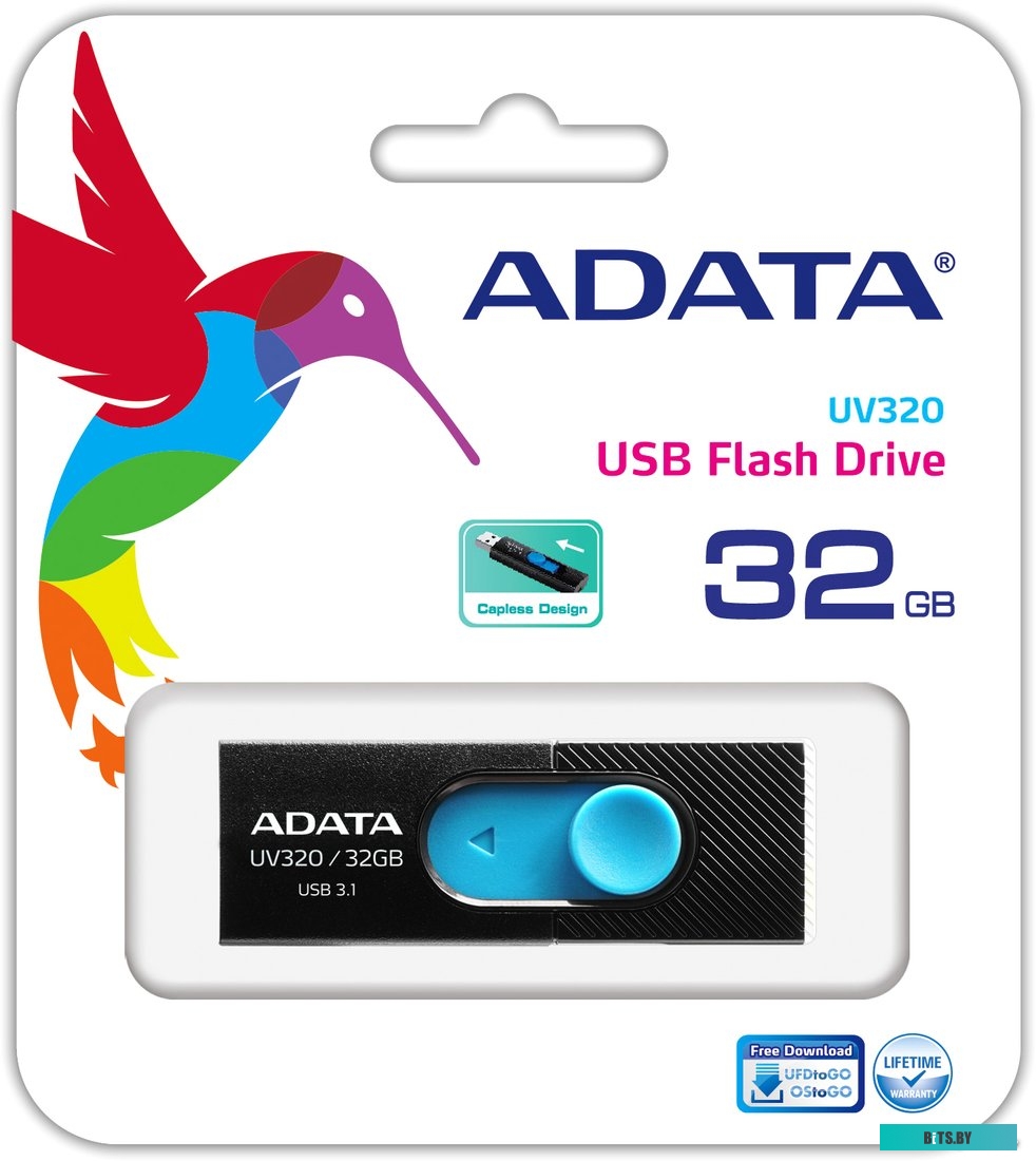 USB накопитель (Флешка) ADATA UV320 32GB (черный/голубой) <AUV320-32G-RBKBL>