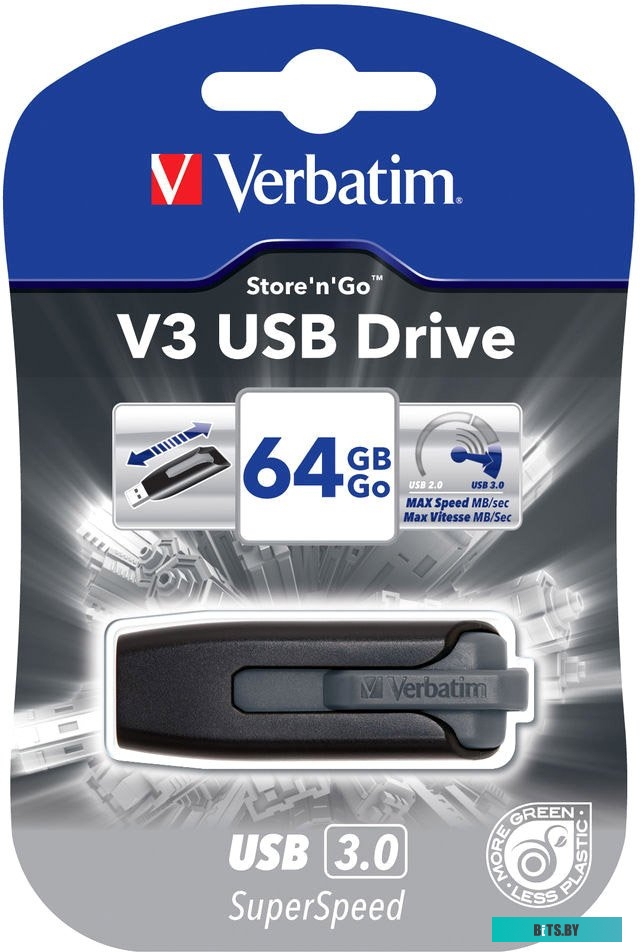 USB накопитель (Флешка) Verbatim Store 'n' Go V3 Black 64GB (49174)