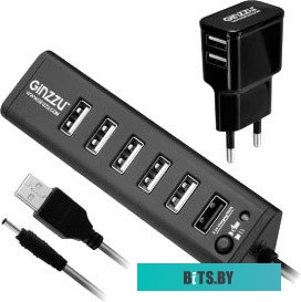 Хаб USB GR-315UAB GINZZU USB 3.0/2.0 7port (1xUSB3.0+6xUSB2.0)+adapter