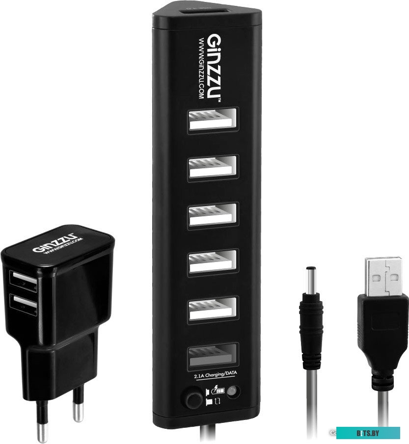 Хаб USB GR-315UAB GINZZU USB 3.0/2.0 7port (1xUSB3.0+6xUSB2.0)+adapter