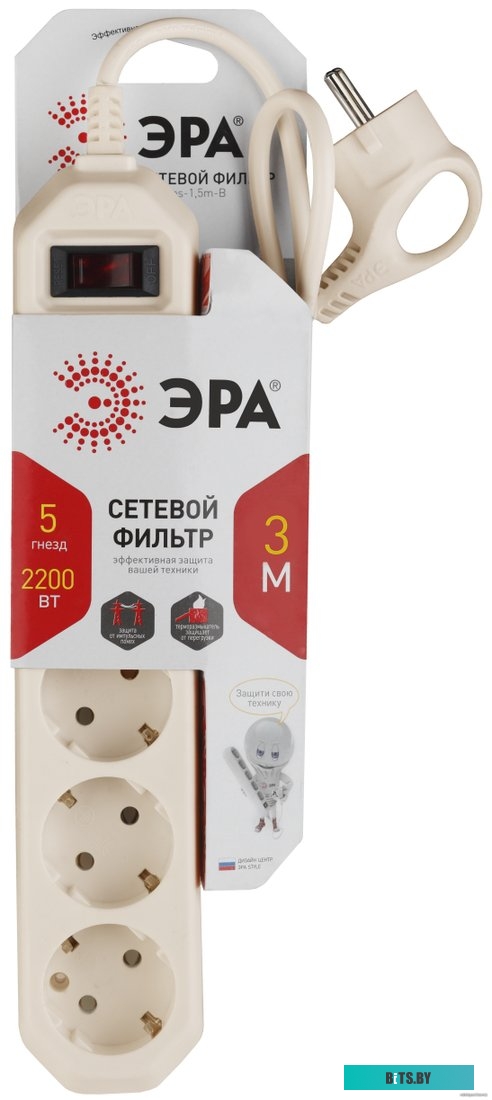 Сетевой фильтр (удлинитель) Эра USF-5es-3m-I <Б0019035>