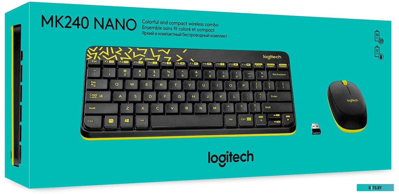 Комплект (мышь + клавиатура) Logitech MK240 Nano (черный)