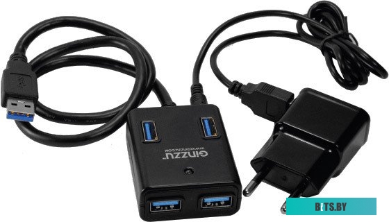 Хаб USB GR-384UAB GINZZU USB 3.0 4 port + adapter
