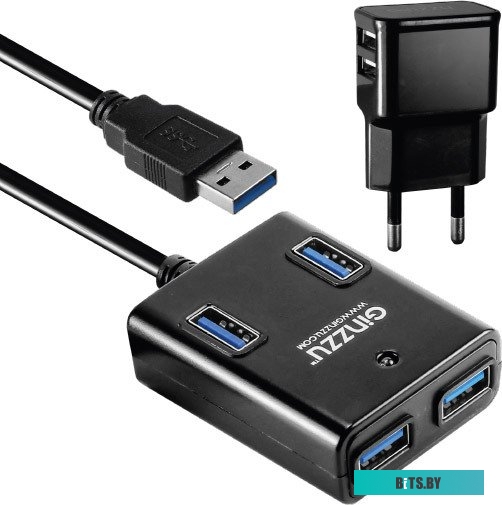 Хаб USB GR-384UAB GINZZU USB 3.0 4 port + adapter