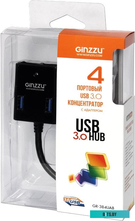 Хаб USB GR-384UAB GINZZU USB 3.0 4 port + adapter