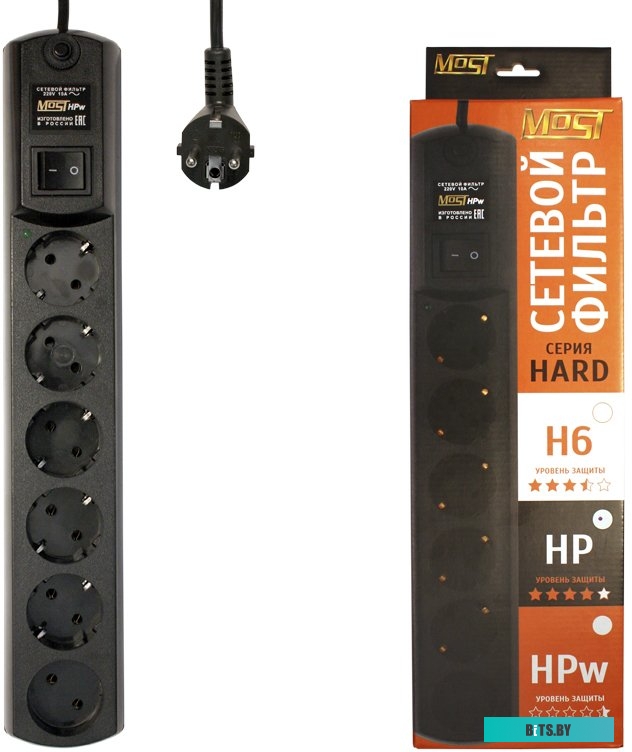 Сетевой фильтр (удлинитель) Most HPW 2 м (черный)