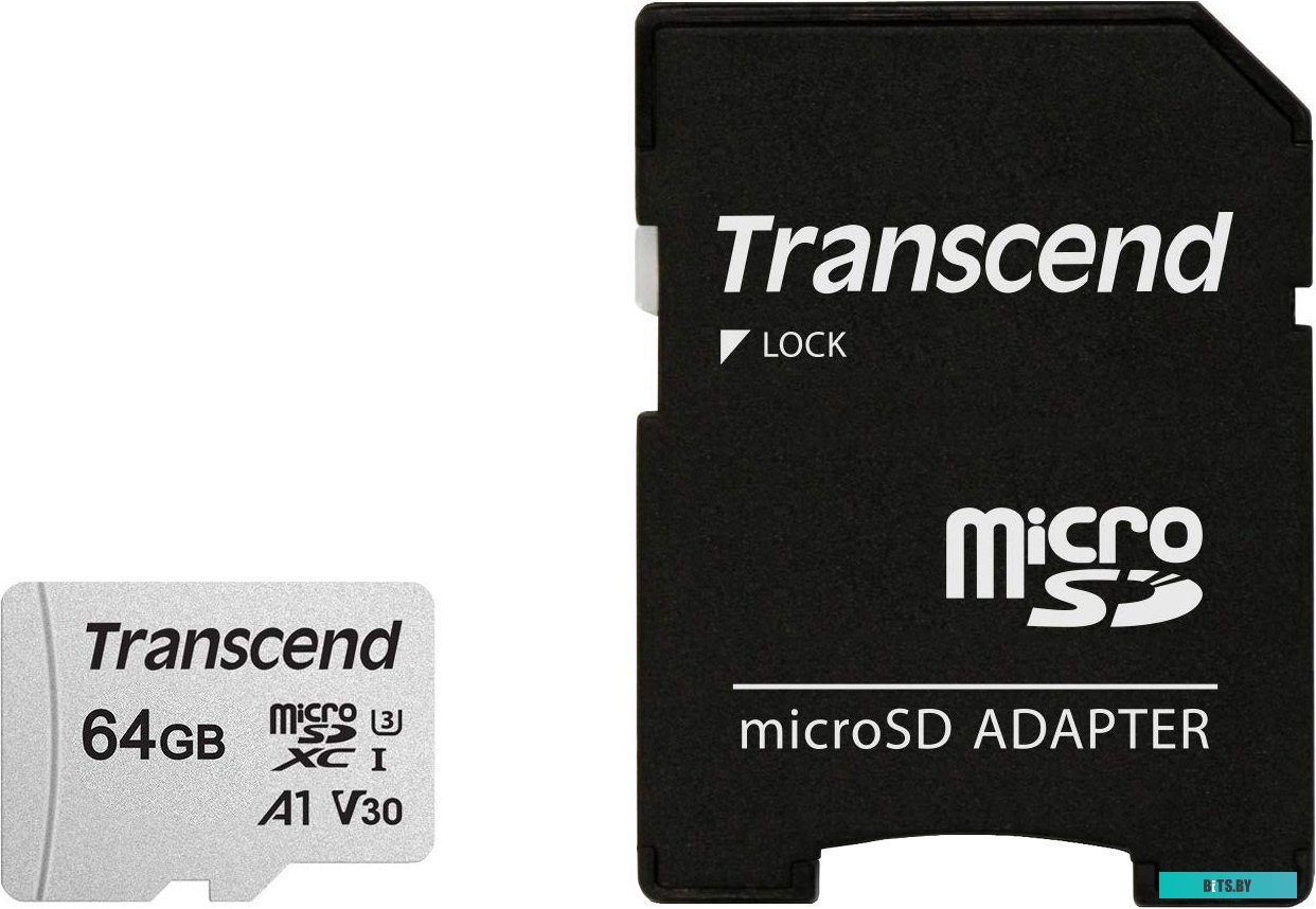 Карта памяти Transcend microSDXC 300S 64GB + адаптер <TS64GUSD300S-A>
