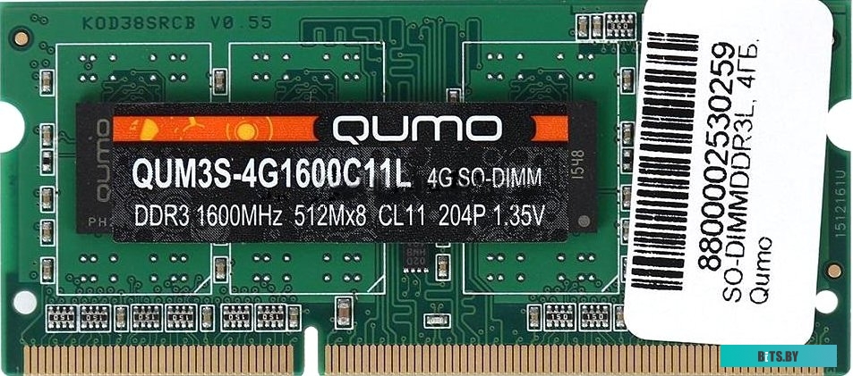 Модуль памяти QUMO 4GB DDR3 SODIMM PC3-12800 QUM3S-4G1600C11L