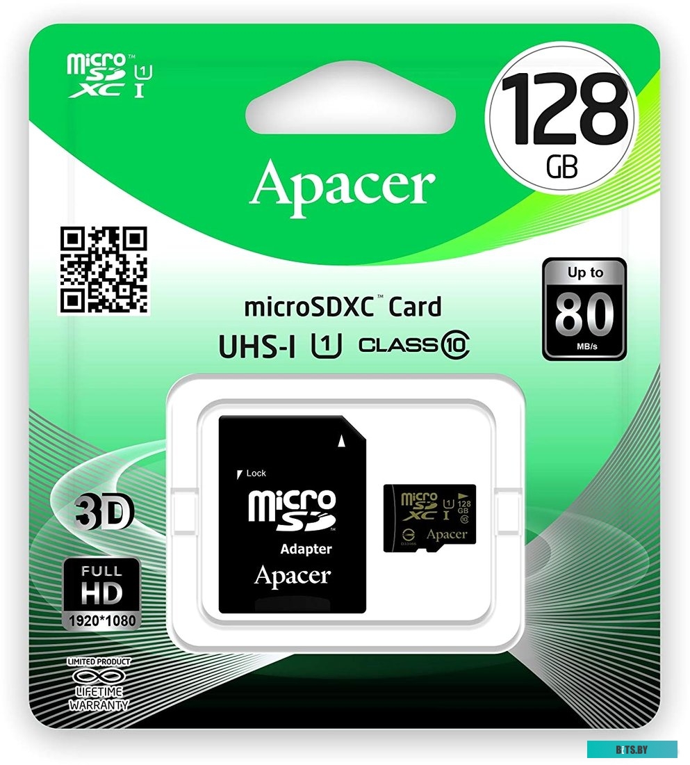 Карта памяти Apacer microSDXC AP128GMCSX10U1-R 128GB (с адаптером)