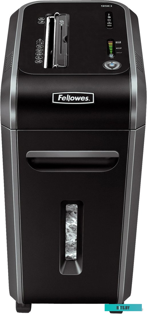 Шредер Fellowes® Powershred® FS-46910 99Ci, DIN P-4, 4х38 мм, 17 лст., 34 лтр., 100% Jam Proof™, SafeSense™, уничт.: скобы, пл.карты, скрепки, CD