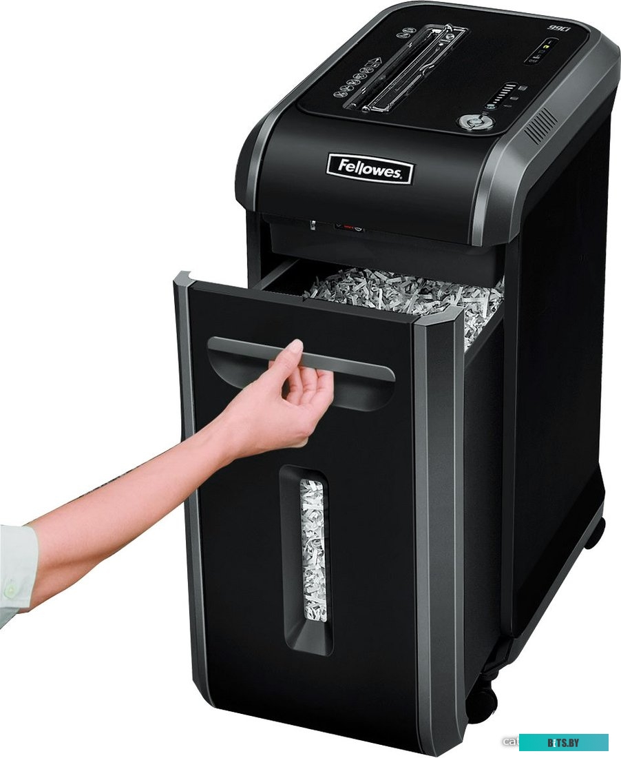 Шредер Fellowes® Powershred® FS-46910 99Ci, DIN P-4, 4х38 мм, 17 лст., 34 лтр., 100% Jam Proof™, SafeSense™, уничт.: скобы, пл.карты, скрепки, CD