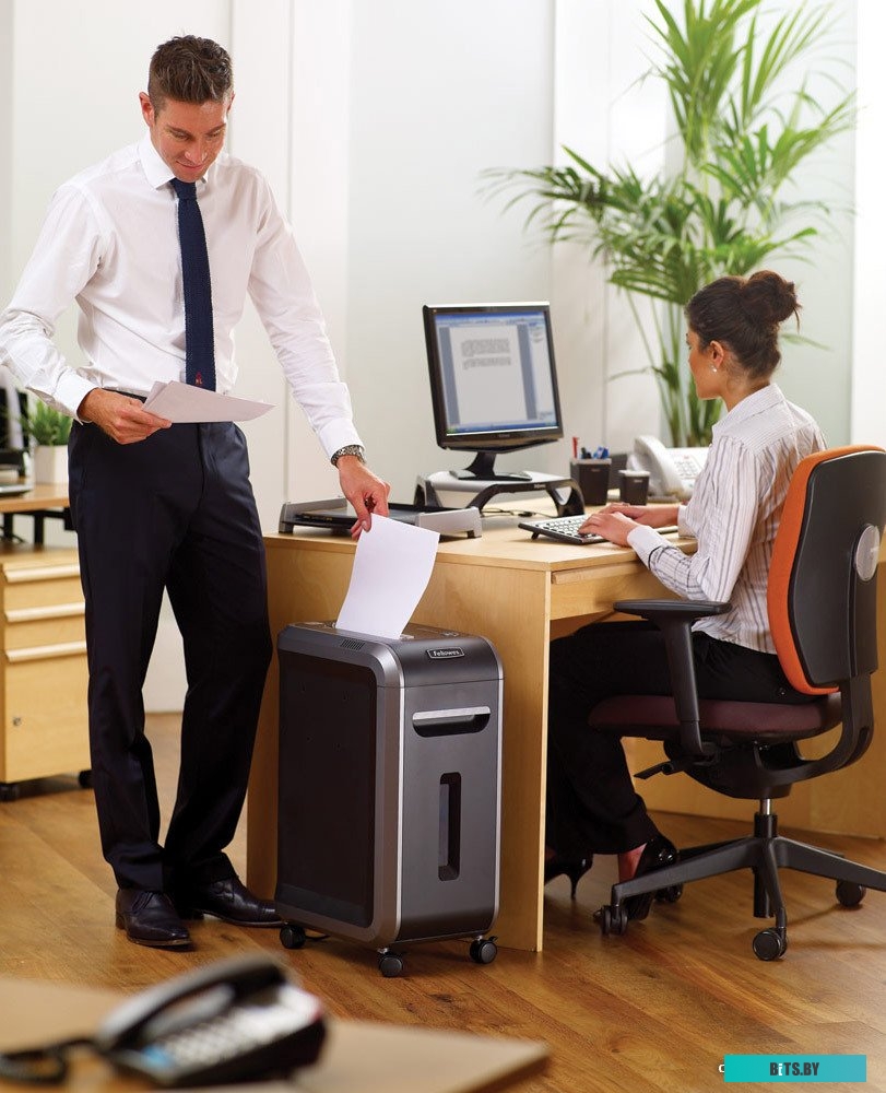 Шредер Fellowes® Powershred® FS-46910 99Ci, DIN P-4, 4х38 мм, 17 лст., 34 лтр., 100% Jam Proof™, SafeSense™, уничт.: скобы, пл.карты, скрепки, CD