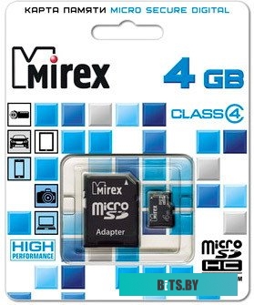 Карта памяти Mirex microSDHC (Class 4) 4GB (13613-ADTMSD04)