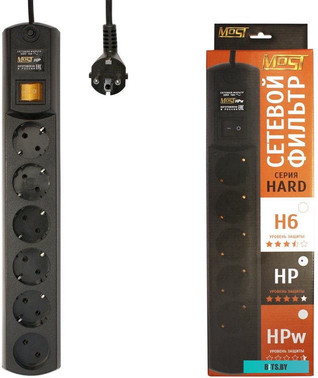 Сетевой фильтр (удлинитель) Most HP 5 м (черный)