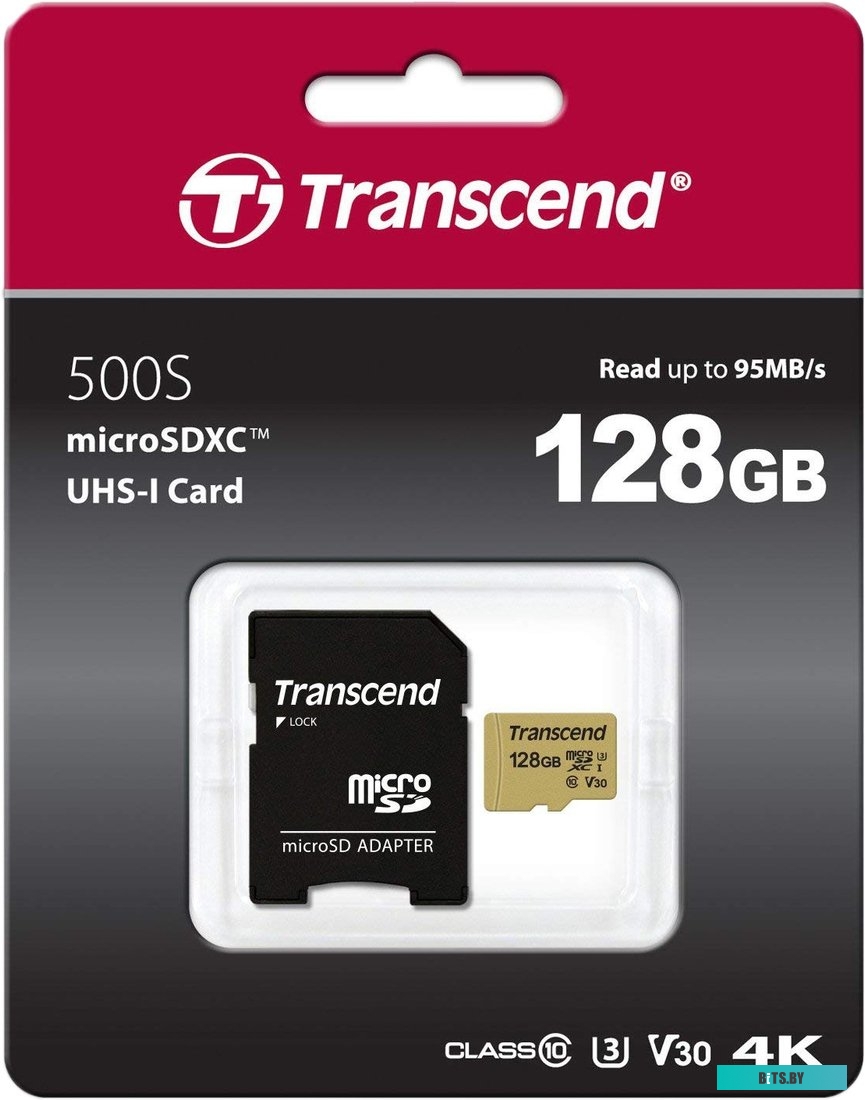 Карта памяти Transcend microSDXC 500S 128GB + адаптер <TS128GUSD500S>