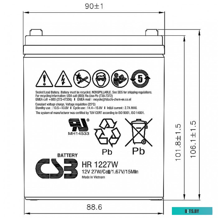 Аккумулятор для ИБП CSB Battery HR1227W F2 (12В/6.5 А·ч) <7944>
