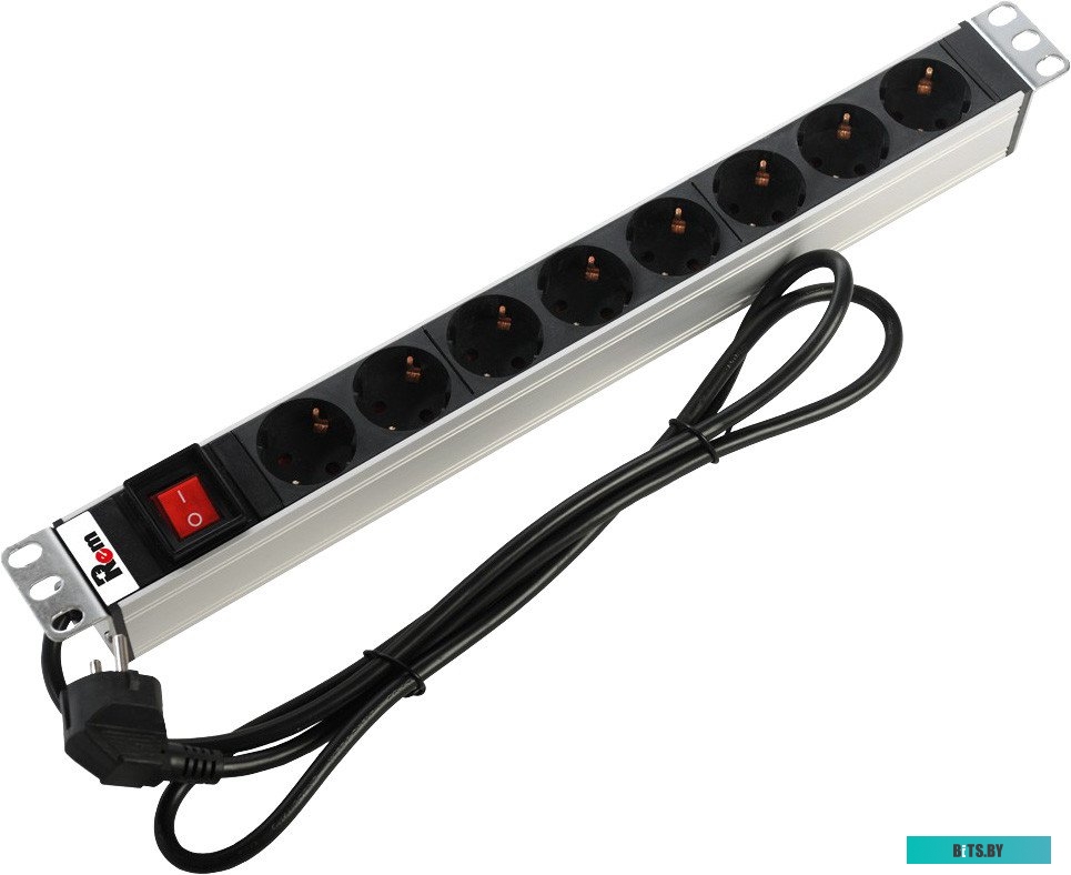 Блок розеток ЦМО Rem-16 с выкл., 8 Shuko, 16A, алюм., 19″, шнур 1,8 м. <R-16-8S-V-440-1.8>