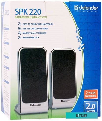 Колонки 2.0 Defender SPK-225  2x1 Вт,USB, магнитное экранирование, черно-серебряный
