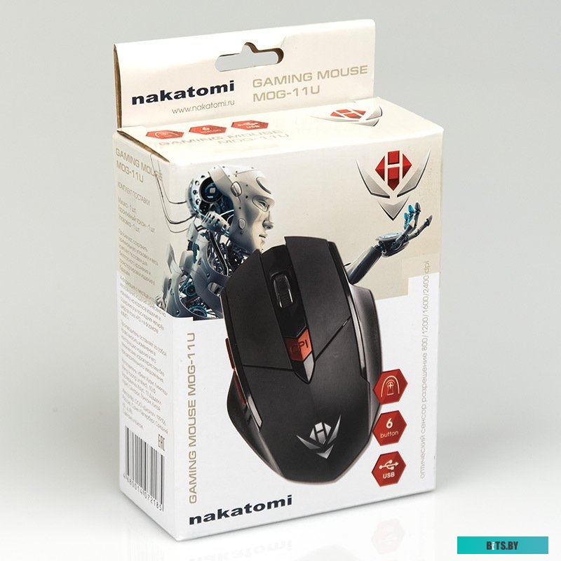 Мышь MOG-11U Nakatomi Gaming mouse - игровая, 6 кнопок + ролик прокрутки, USB, черная