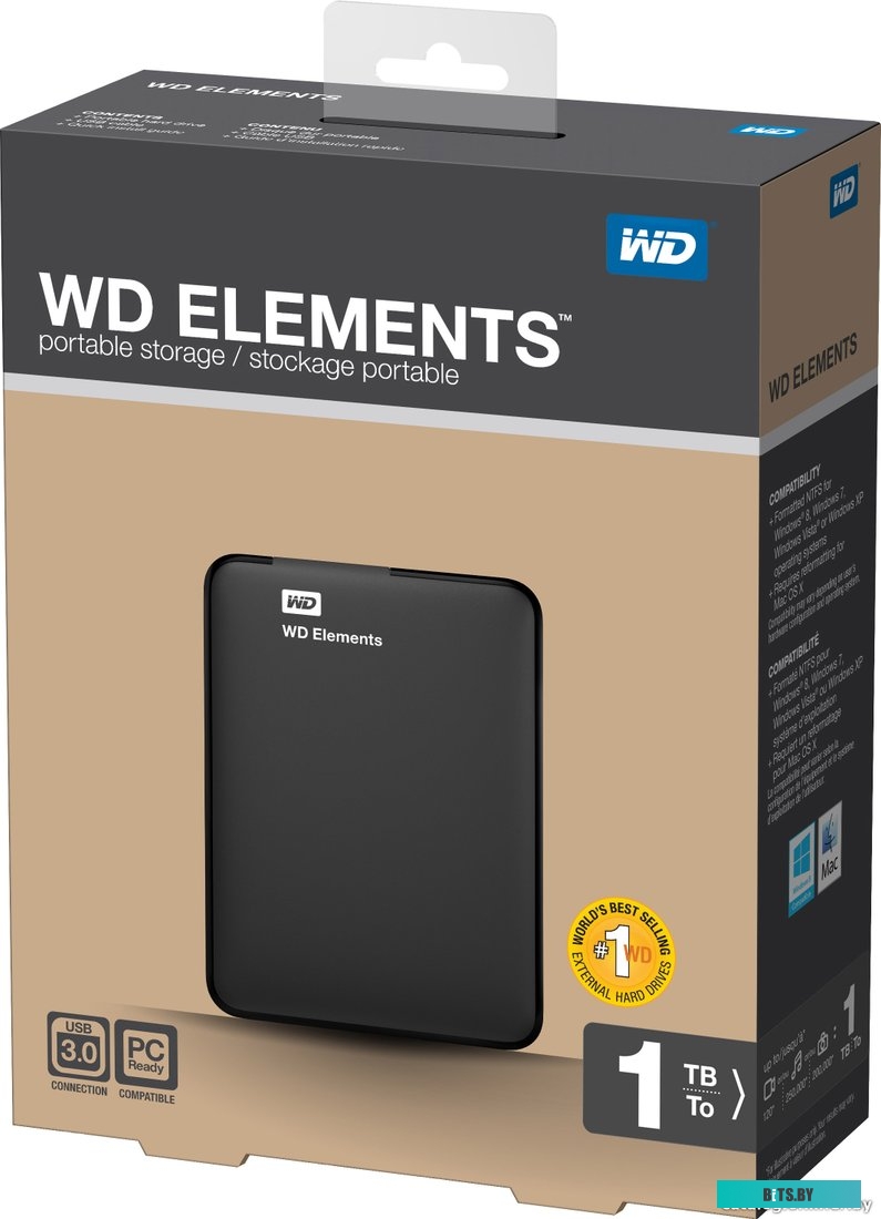 Внешний жесткий диск Western Digital Elements Portable 1TB (WDBUZG0010BBK) <WDBUZG0010BBK-WESN>