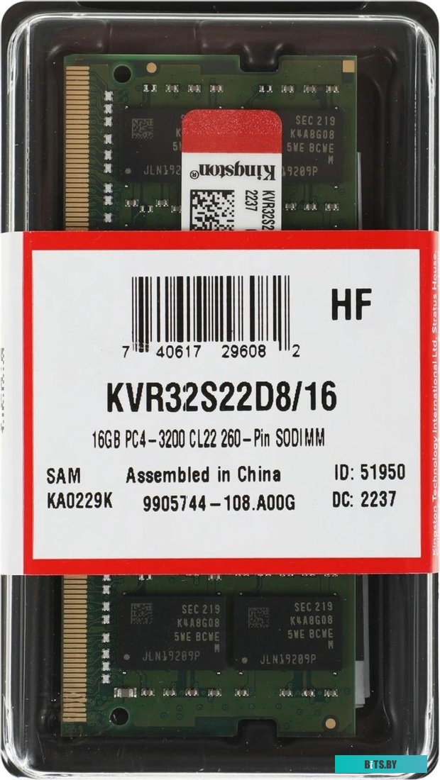 Модуль памяти Kingston 16GB DDR4 SODIMM PC4-25600 KVR32S22D8/16