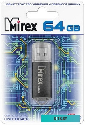 USB накопитель (Флешка) Mirex UNIT BLACK 64GB (13600-FMUUND64)