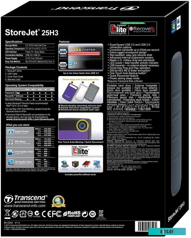 Внешний жесткий диск Transcend StoreJet 25H3P 2TB (TS2TSJ25H3P)