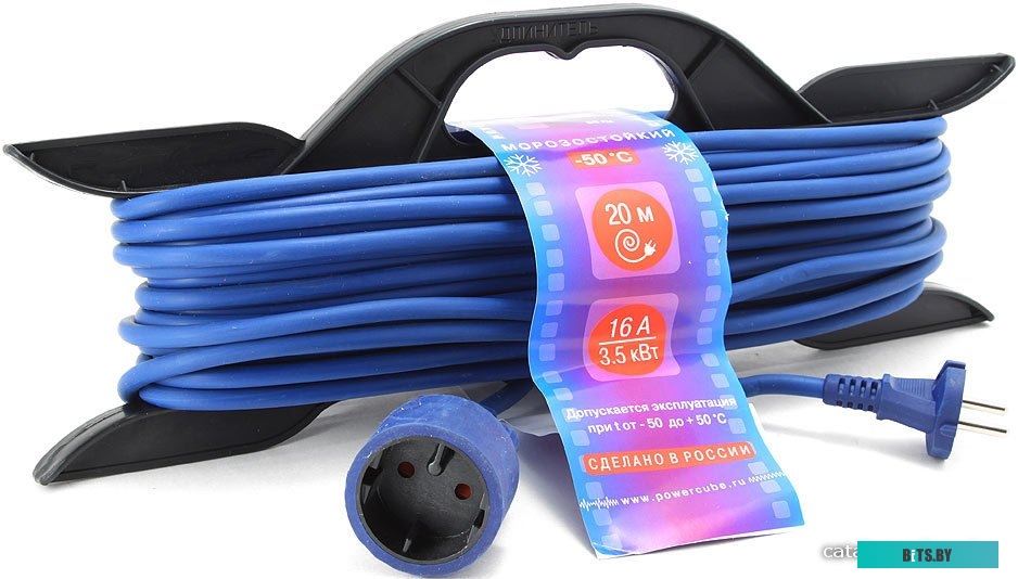 Удлинитель на рамке PC-E1-F-10-R PowerCube 10m 6А 1розетка Синий, морозостойкий 2*0,75мм2