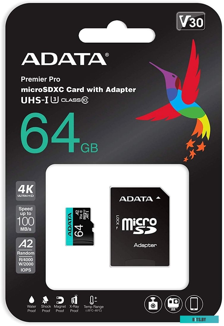 Карта памяти ADATA Premier Pro AUSDX64GUI3V30SA2-RA1 microSDXC 64GB (с адаптером)