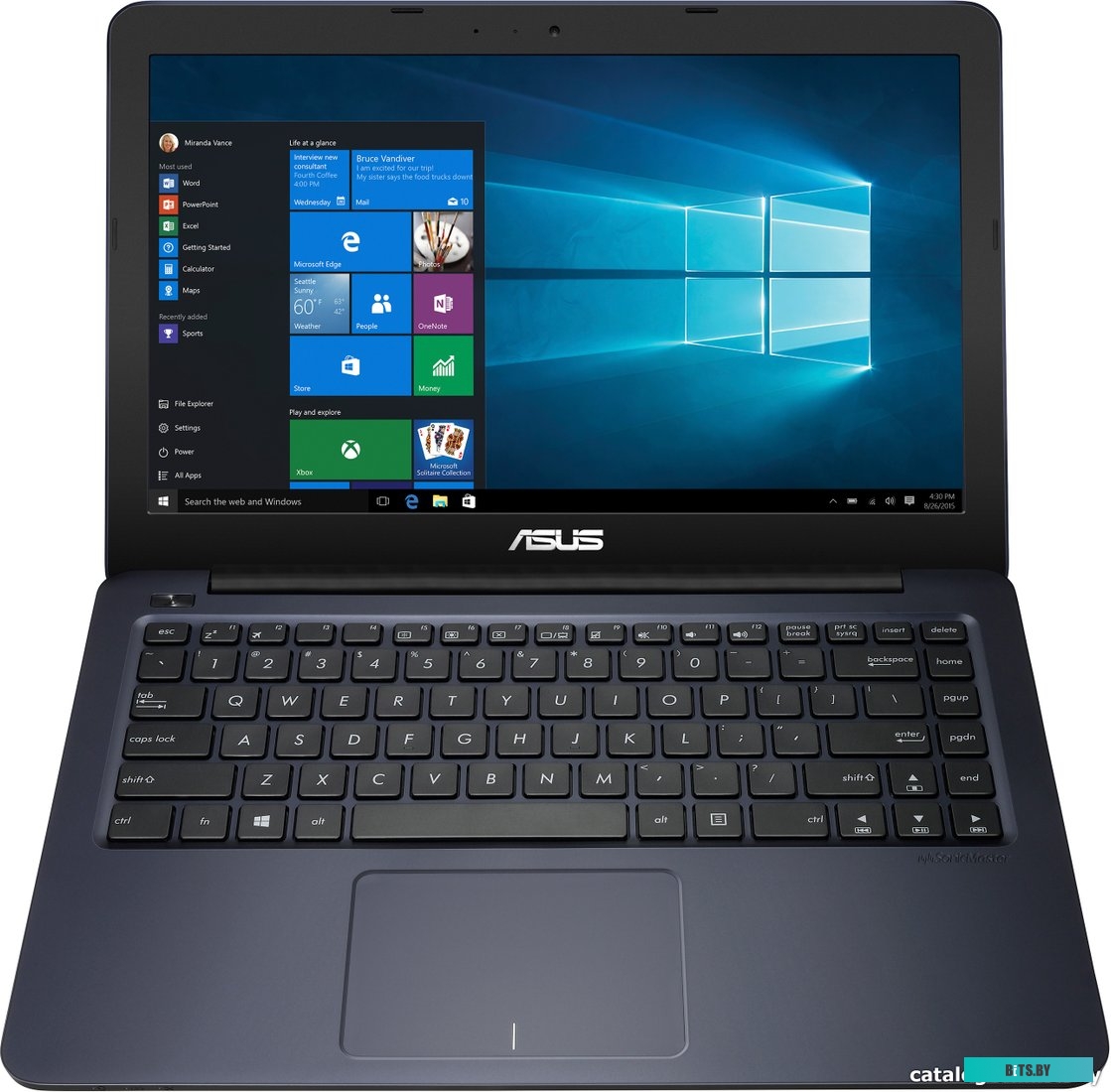 E402SA <Intel C N3050, 2ГБ, 500Гб, w/o ODD, 14"(1366x768), HDCam, WF, Bt, DOS, 2*USB, HDMI, VGA, LAN, Blue, 32WH>