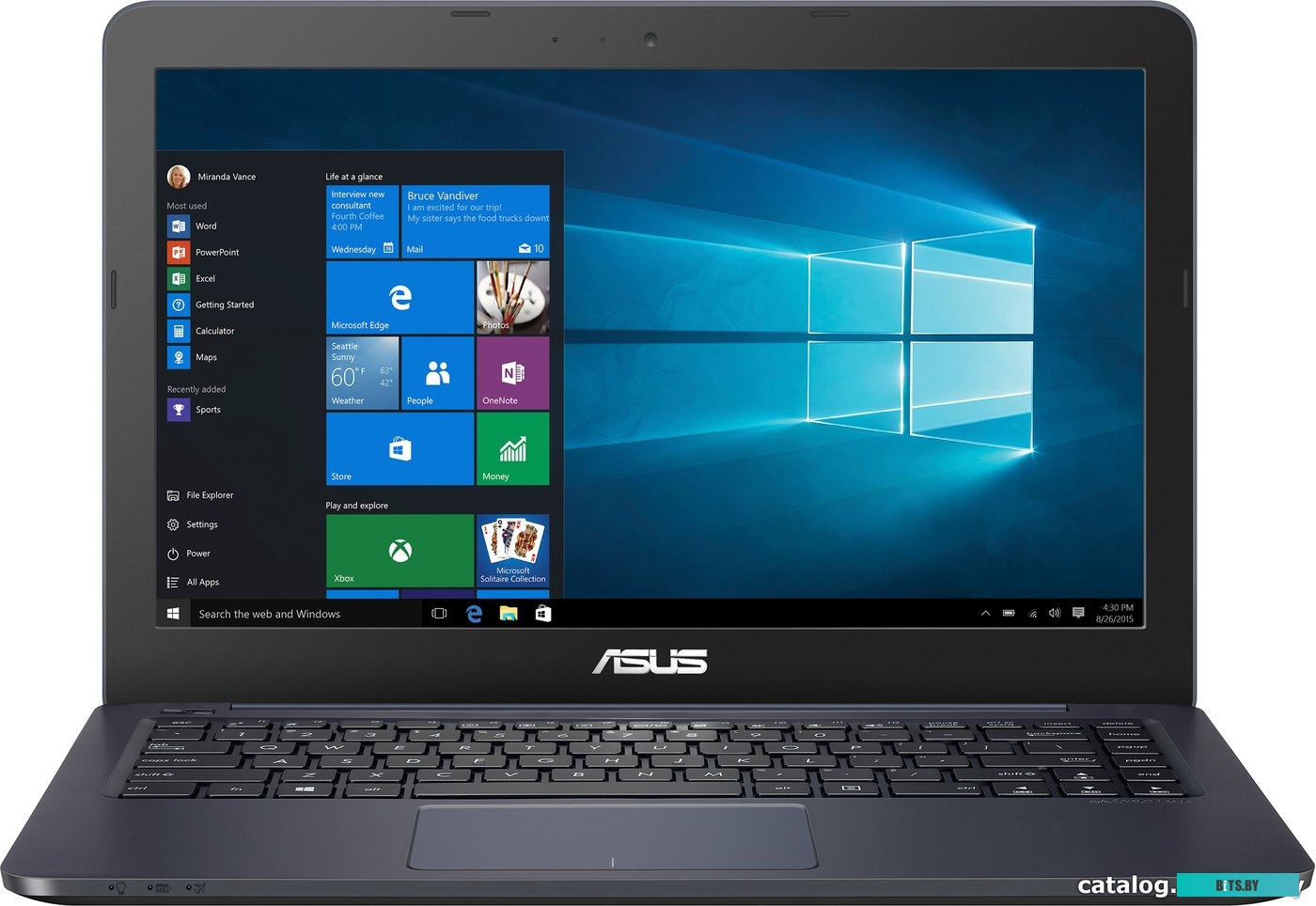 E402SA <Intel C N3050, 2ГБ, 500Гб, w/o ODD, 14"(1366x768), HDCam, WF, Bt, DOS, 2*USB, HDMI, VGA, LAN, Blue, 32WH>