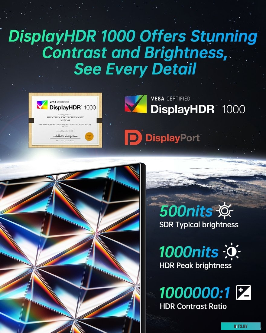 Монитор 27"; KTC M27T20 Black (HVA, 2560x1440, HDMI+HDMI+DP+Type C 90W, USB 3.0 (1 in/2 out), 1 ms, 178°/178°, 350 cd/m, 4000:1, 165Hz, FreeSync/G-Syn