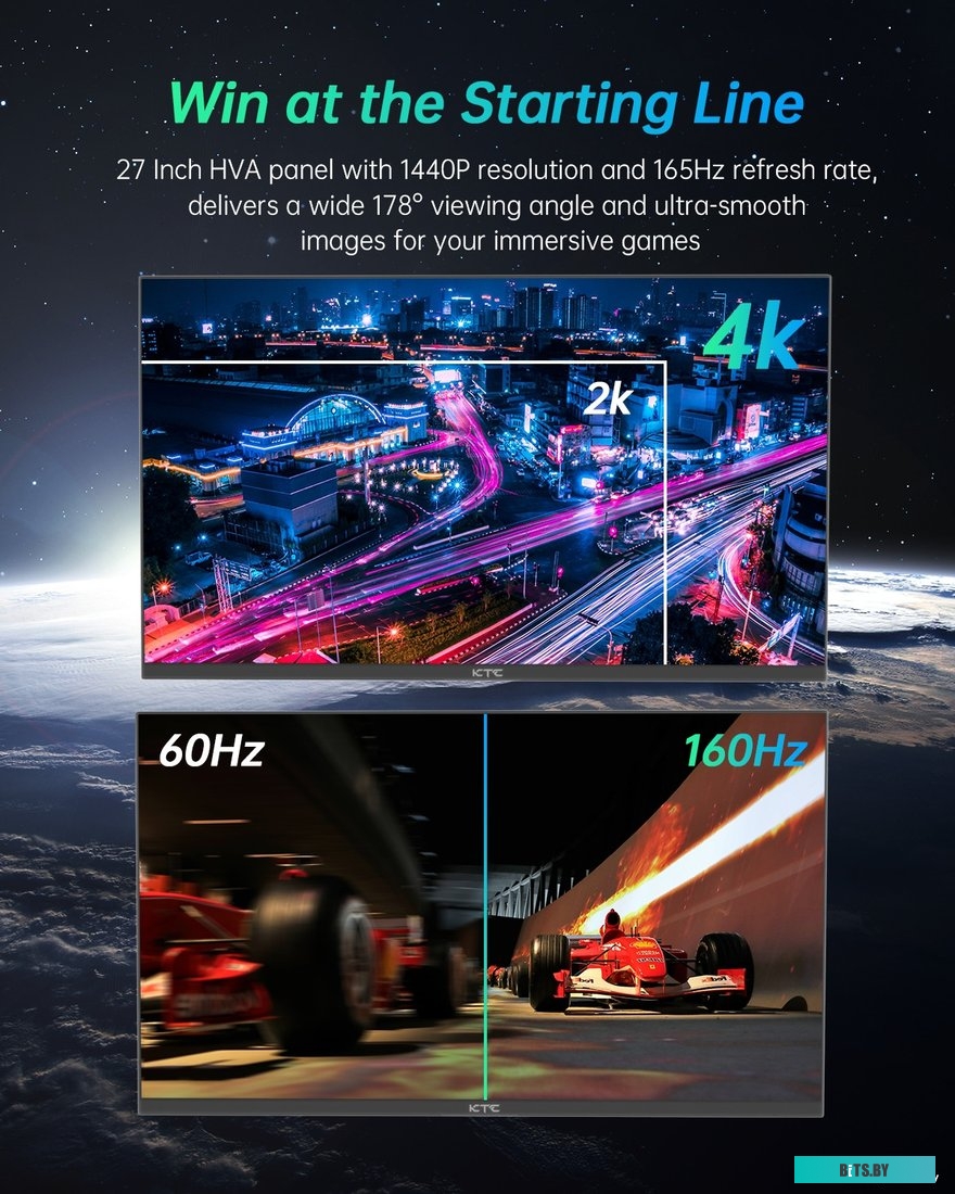 Монитор 27"; KTC M27T20 Black (HVA, 2560x1440, HDMI+HDMI+DP+Type C 90W, USB 3.0 (1 in/2 out), 1 ms, 178°/178°, 350 cd/m, 4000:1, 165Hz, FreeSync/G-Syn