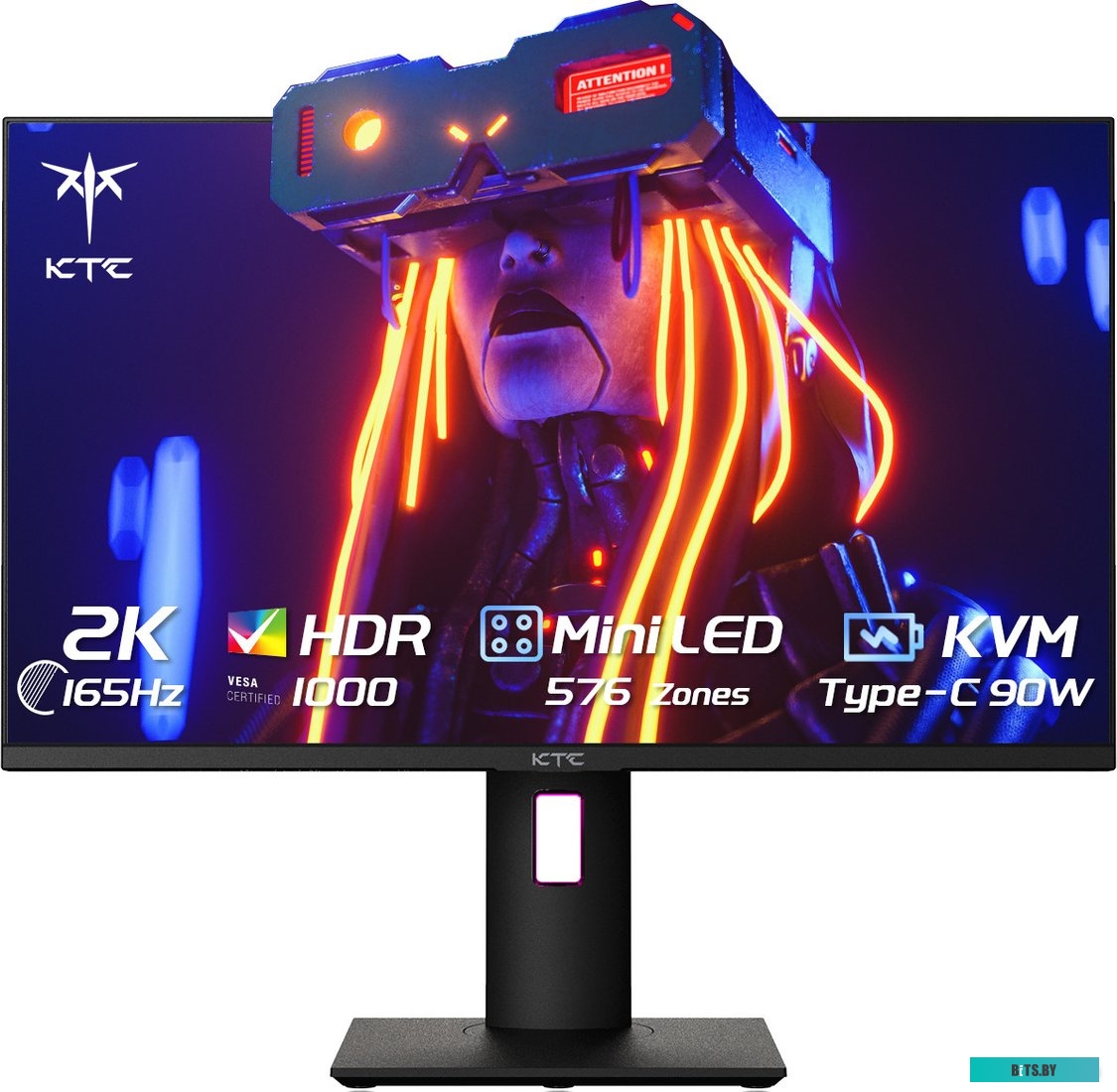 Монитор 27"; KTC M27T20 Black (HVA, 2560x1440, HDMI+HDMI+DP+Type C 90W, USB 3.0 (1 in/2 out), 1 ms, 178°/178°, 350 cd/m, 4000:1, 165Hz, FreeSync/G-Syn