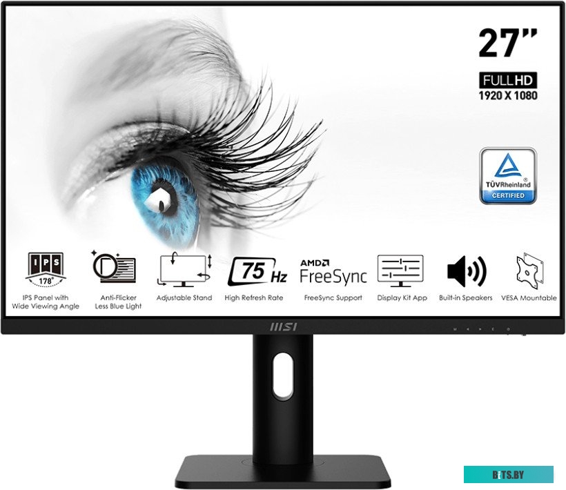 Монитор MSI PRO MP273P 27" 16:9 FHD(1920x1080)IPS, 5ms(GTG), 1000:1, 100M:1, 250nit, 178/178, HDMI 1.4b, DP 1.2a, Speaker, VESA, Tilt, 75Hz, Kensingto