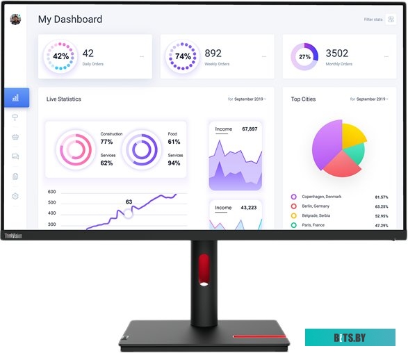 МОНИТОР 27" Lenovo ThinkVision P27q-30 Black,(IPS, 2560x1440, 4 ms,178°/178°, 350 nits, 1000:1, 1*DP-in,1*DP-out, 1*HDMI, 5*USB 3.2, VESA HAS) (63A2GC