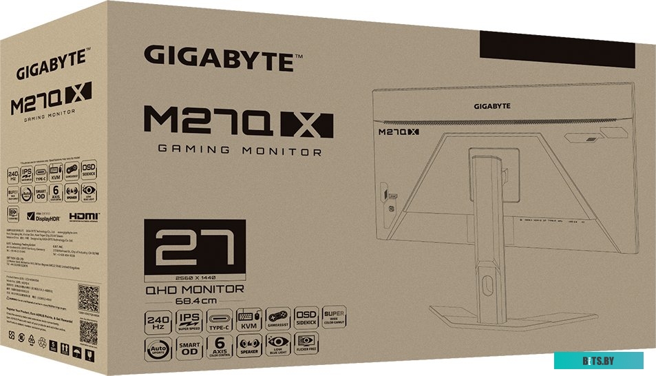 Монитор Gigabyte M27Q X-EK, 27", IPS, 2560x1440, 1ms, 240Hz, 2xHDMI, DP, 2xUSB3.0, USB Type-C