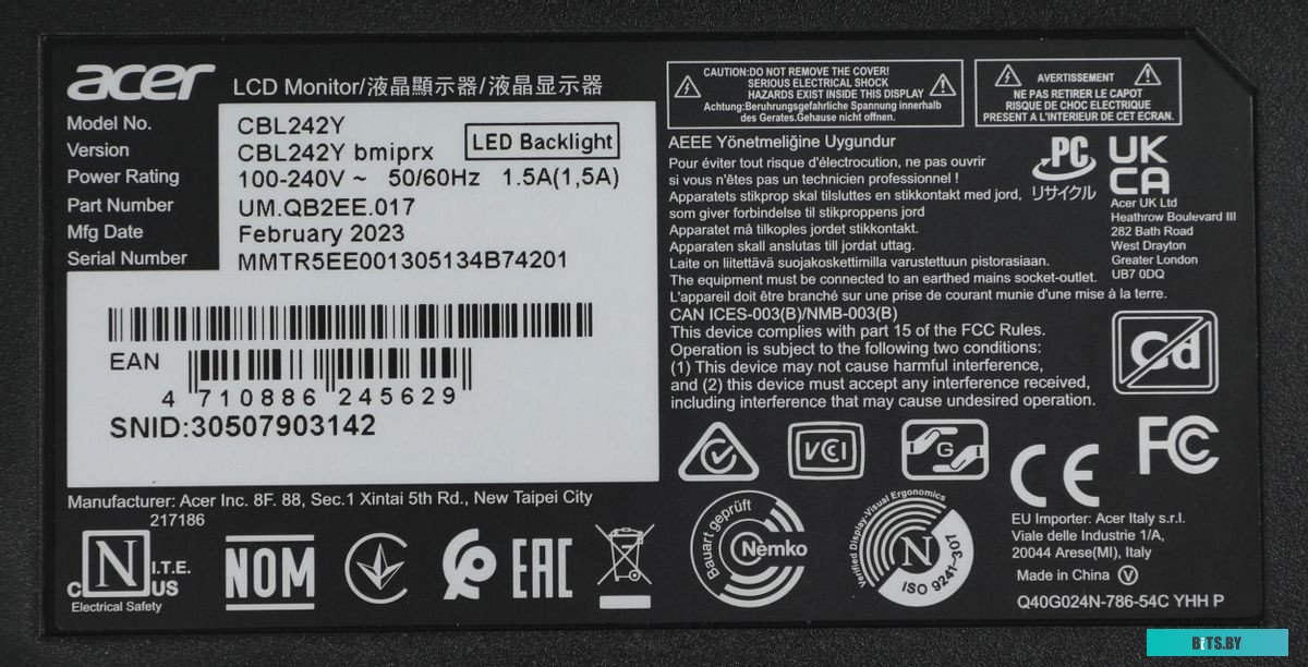 Монитор Acer CBL242Ybmiprx 23.8", черный [um.qb2ee.017]