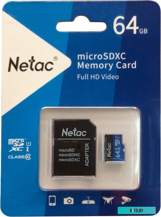 Карта памяти Netac P500 Standard 64GB NT02P500STN-064G-R + адаптер
