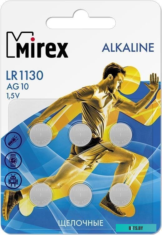 Элементы питания Mirex LR1130 (AG10) Mirex блистер 6 шт. 23702-LR1130-E6