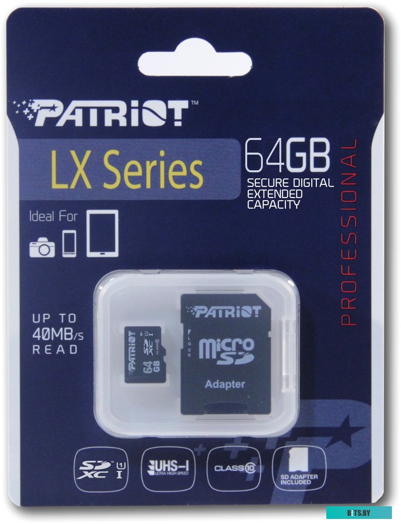 Карта памяти Patriot microSDXC LX Series (Class 10) 64GB + адаптер [PSF64GMCSDXC10]