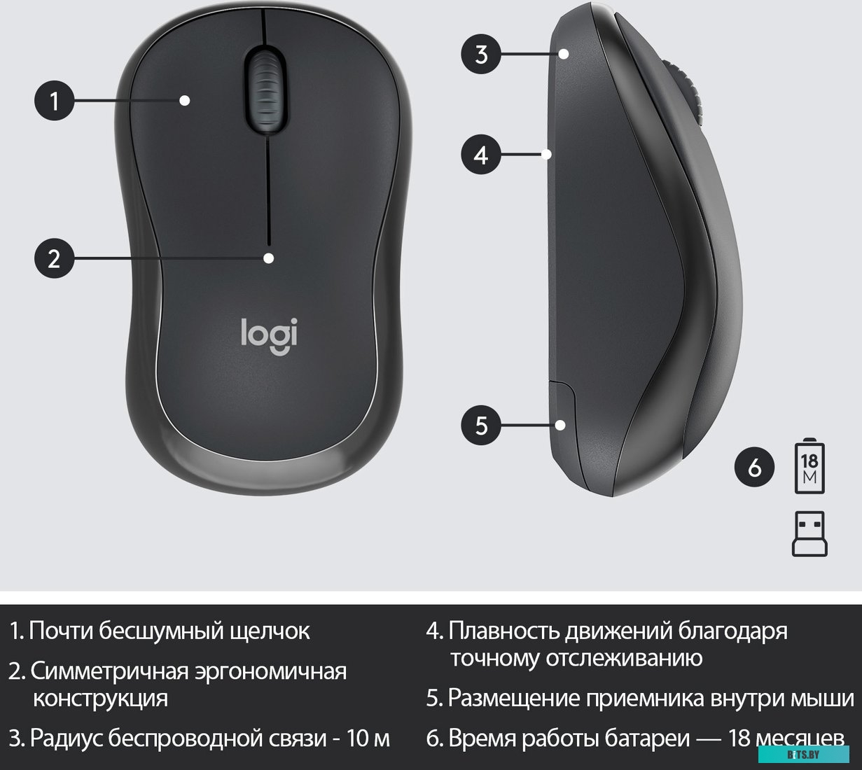 Комплект (мышь + клавиатура) Logitech MK295 Silent (черный) <920-009807>